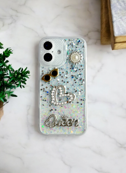 Glitter Queen Phone Case In Silver Color