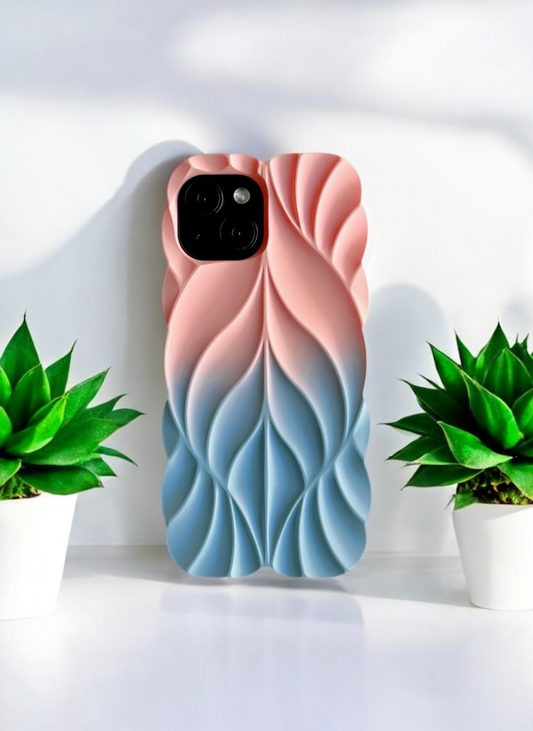 3D Leave Design Pink Blue Dual Tone Silicon Phone Case