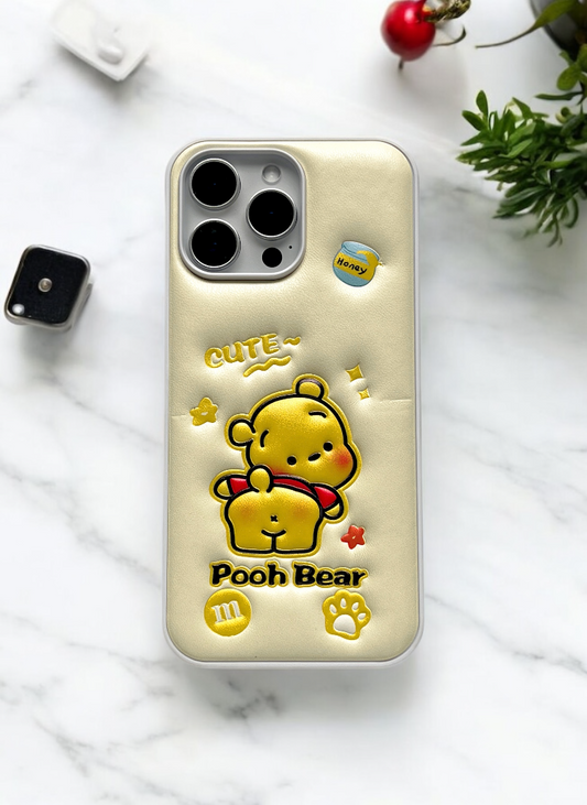 Cream Pooh Bear Soft Leather Texture Phone Case