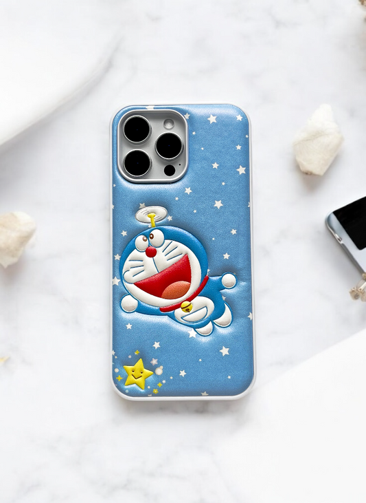 Blue Doremon Soft Leather Texture Phone Case