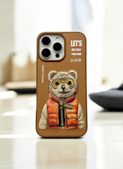 Nimmy Brown Bear Embroidery Case for iPhone 16 Pro