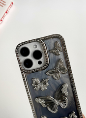 Silver Color Butterfly Phone Case With Studded Diamonds