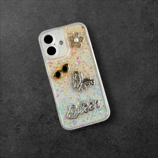 Yellow & White Glitter Queen Luxe Bling Case