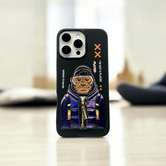 Nimmy Black Gorilla Shockproof Embroidery PU Leather Phone Case