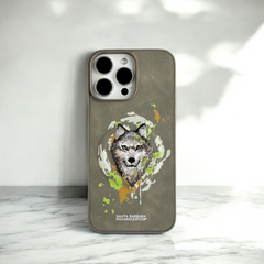 Santa Barbara Grey Phone Case with Embroidered Wolf Head