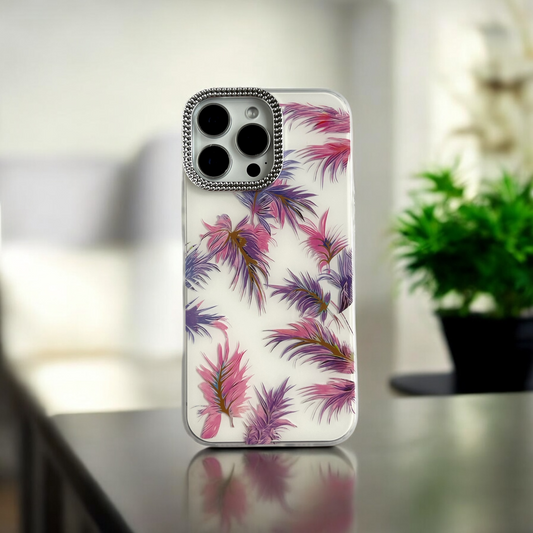 Elegant Floral iPhone Case with Pink and Purple Leaf Design