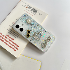 Silver & White Glitter Queen Luxe Bling Case