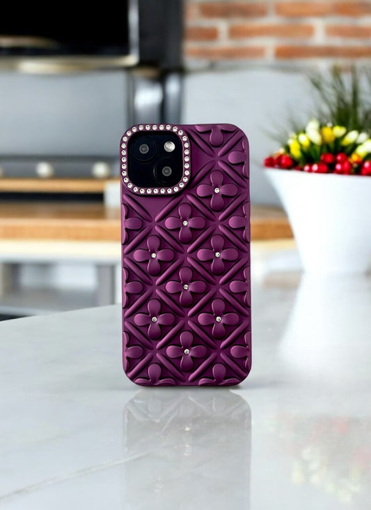 Plum Purple Blossom 3D Case for iPhone 15
