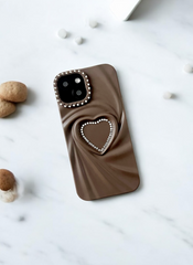 Mocha Brown Swirl Heart Bling Case for iPhone 15