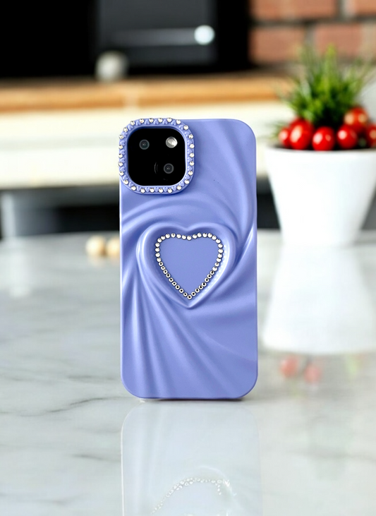 Lavender Swirl Heart Bling Case for iPhone 15