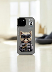 Nimmy Grey Bull Dog Embroidery Case for iPhone 15