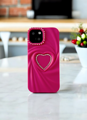 Pink Swirl Heart Bling Case for iPhone 15