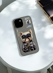 Nimmy Grey Bull Dog Embroidery Case for iPhone 15