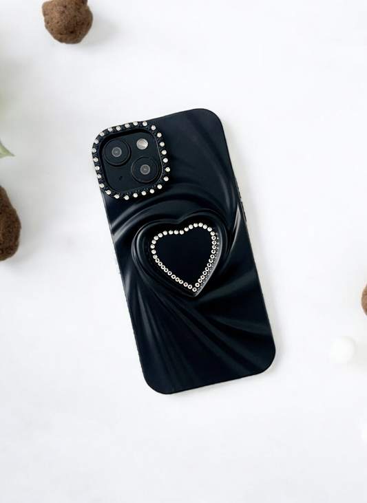 Black Swirl Heart Bling Case for iPhone 15