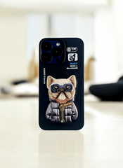 Nimmy Black Bull Dog Embroidery Case for iPhone 15 Pro Max