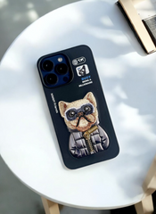 Nimmy Black Bull Dog Embroidery Case for iPhone 15 Pro Max