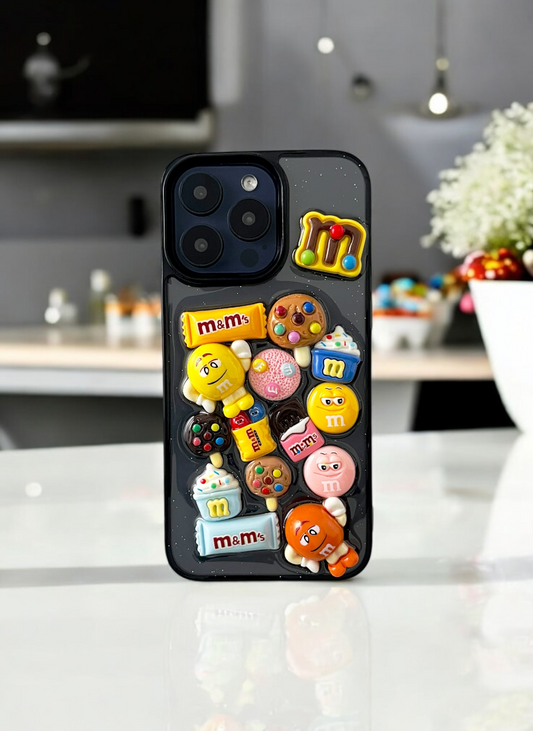 Black ChocoMania M&M Candy Case for iPhone 15 Pro Max