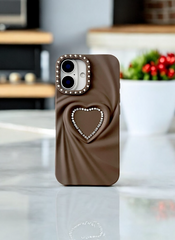 Mocha Brown Swirl Heart Bling Case for iPhone 16