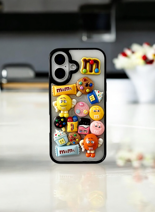 Black ChocoMania M&M Candy Case for iPhone 16 Plus
