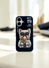 Nimmy Black Bull Dog Embroidery Case for iPhone 16