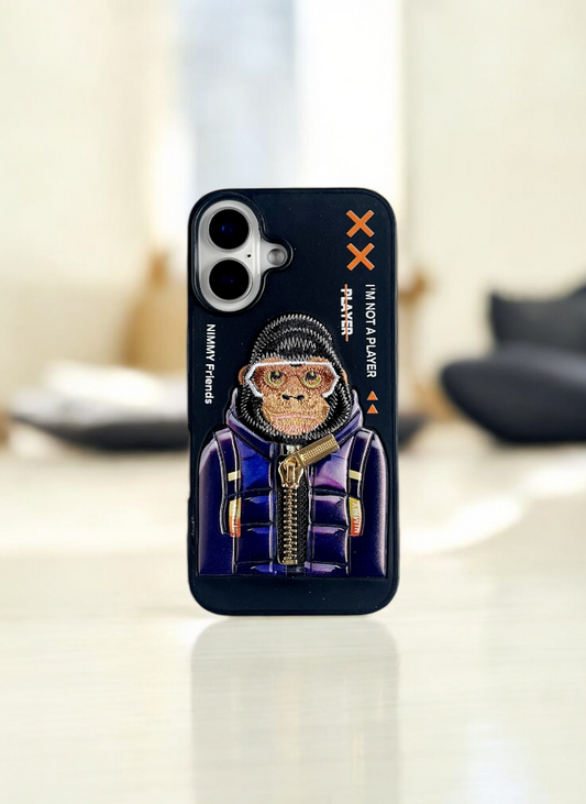 Nimmy Black Gorilla Embroidery Case for iPhone 16 Plus