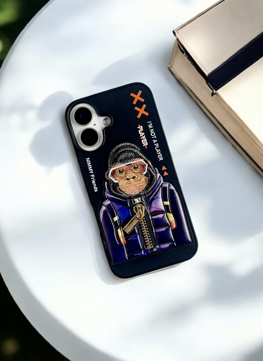 Nimmy Black Gorilla Embroidery Case for iPhone 16 Plus
