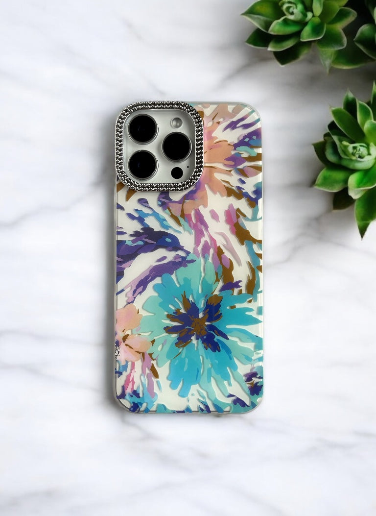 Blue & Purple Tie-Dye Design Floral Case for iPhone 16 Pro