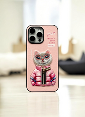 Nimmy Pink Cat Embroidery Case for iPhone 15 Pro