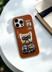 Nimmy Brown Bull Dog Embroidery Case for iPhone 16 Pro Max