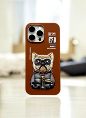 Nimmy Brown Bull Dog Embroidery Case for iPhone 16 Pro Max