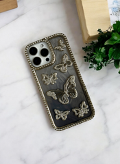 Silver Color Butterfly Phone Case With Studded Diamonds