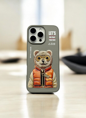 Nimmy Grey Bear Embroidery Case for iPhone 15 Pro