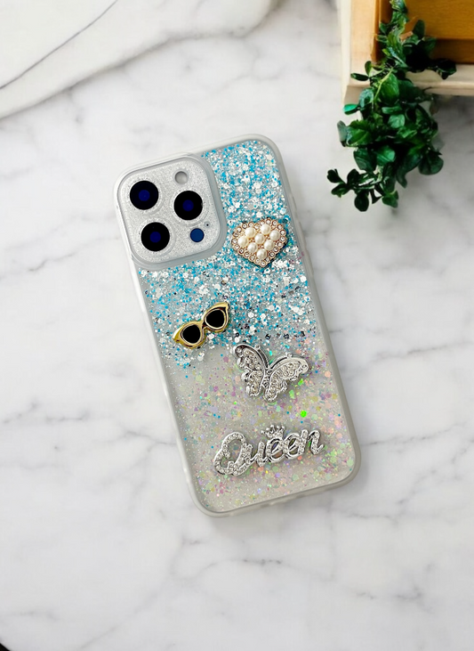 Blue Glitter Queen Case for iPhone 15 Pro Max