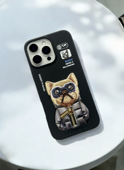 Nimmy Black Bull Dog Embroidery Case for iPhone 16 Pro Max