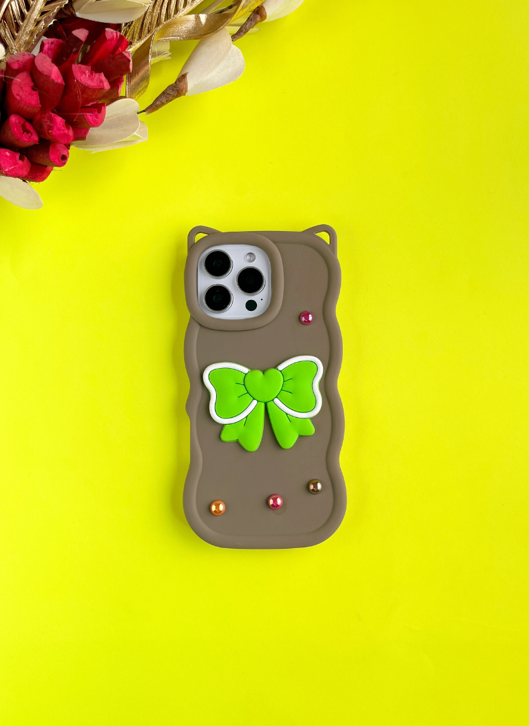 Mocha Brown BowTied Babe Sling Case for iPhone 15 Pro