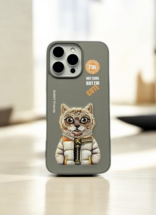Nimmy Grey Cat Embroidery Case for iPhone 13 Pro