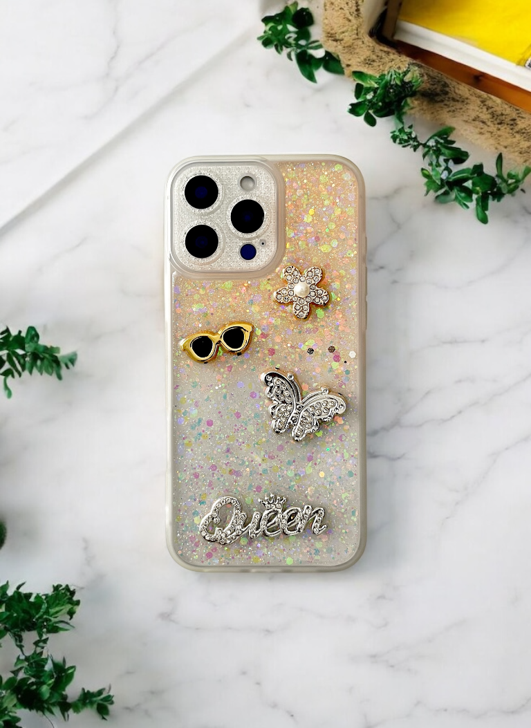 Yellow Glitter Queen Case for iPhone 16 Pro Max