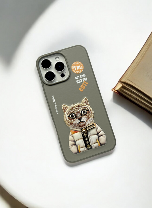 Nimmy Grey Cat Embroidery Case for iPhone 13 Pro
