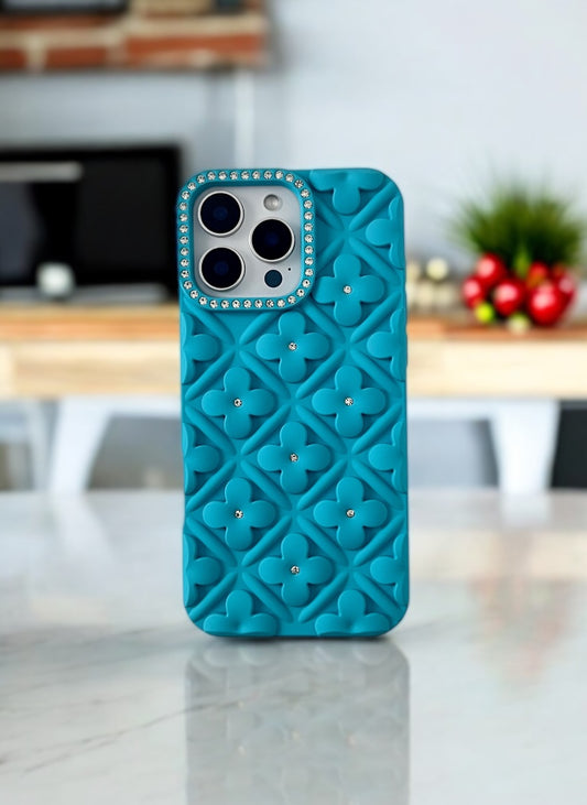 Teal Blossom 3D Case for iPhone 15 Pro Max