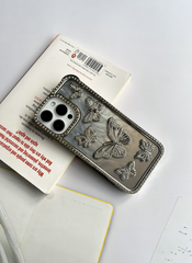 Silver Color Butterfly Phone Case With Studded Diamonds