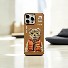 Nimmy Bronze Brown Bear Shockproof Embroidery PU Leather Phone Case