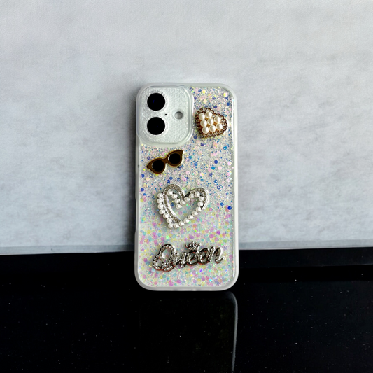 Gold & White Glitter Queen Luxe Bling Case