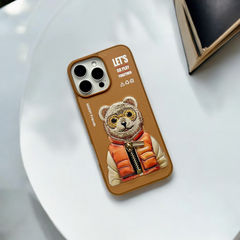 Nimmy Bronze Brown Bear Shockproof Embroidery PU Leather Phone Case