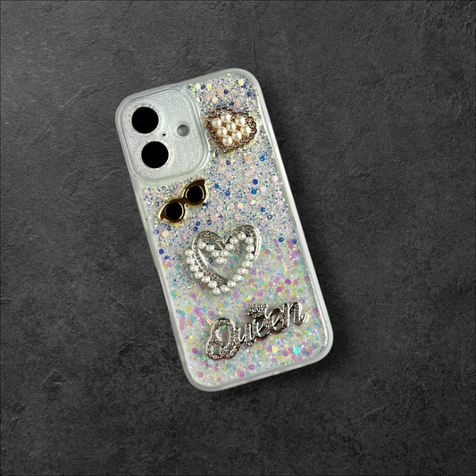 Gold & White Glitter Queen Luxe Bling Case