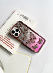 Pink Color Butterfly Phone Case With Studded Diamonds