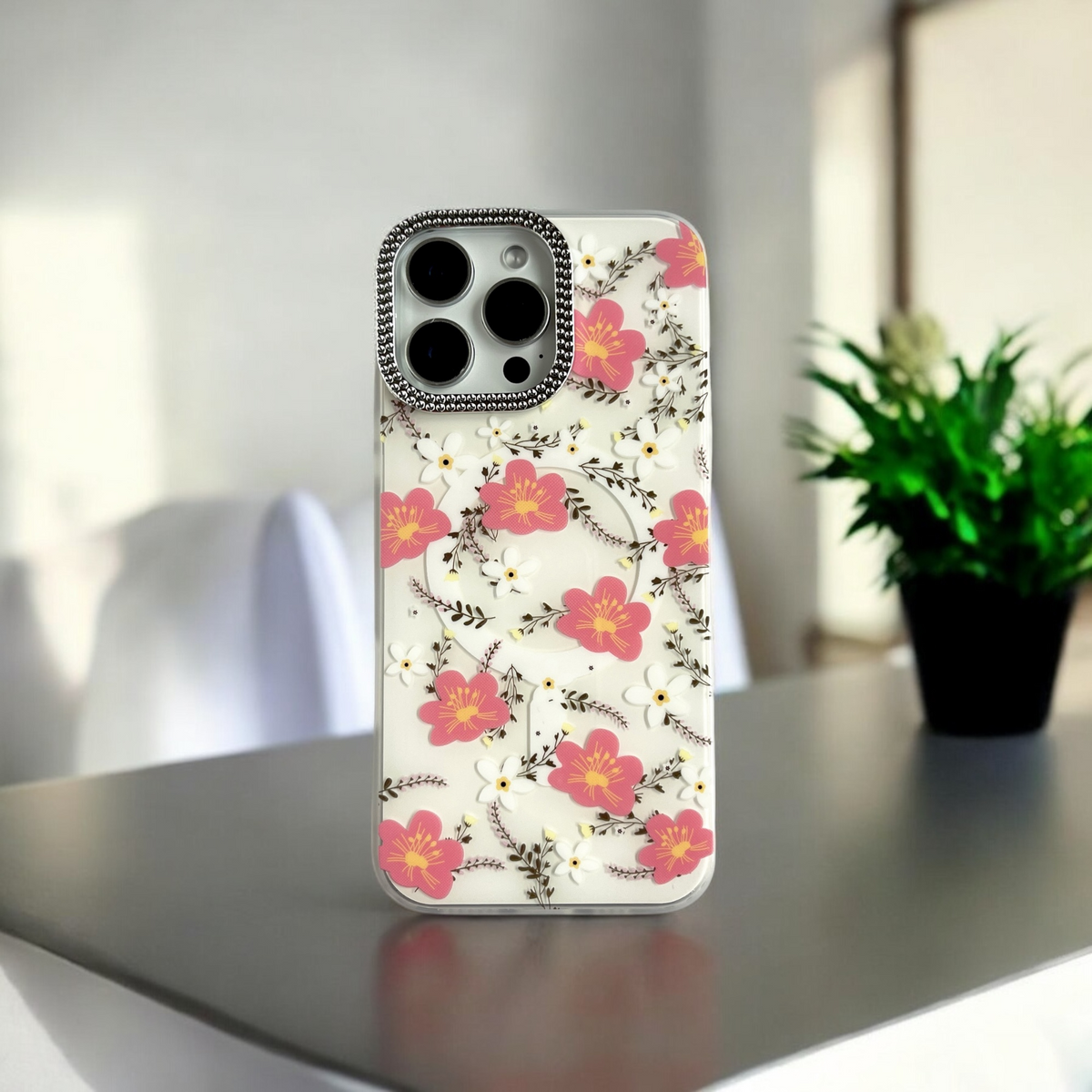 Elegant Floral Bliss Phone Case- Red & White Flowers