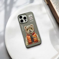 Nimmy Grey Bear Shockproof Embroidery PU Leather Phone Case