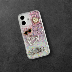 Pink & White Glitter Queen Luxe Bling Case