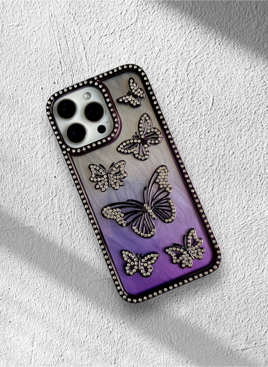 Purple Color Butterfly Phone Case With Studded Diamonds