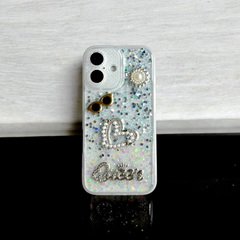 Silver & White Glitter Queen Luxe Bling Case